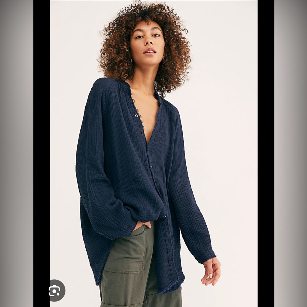 Free People We The Free Summer Daydream Button Down Navy Blue